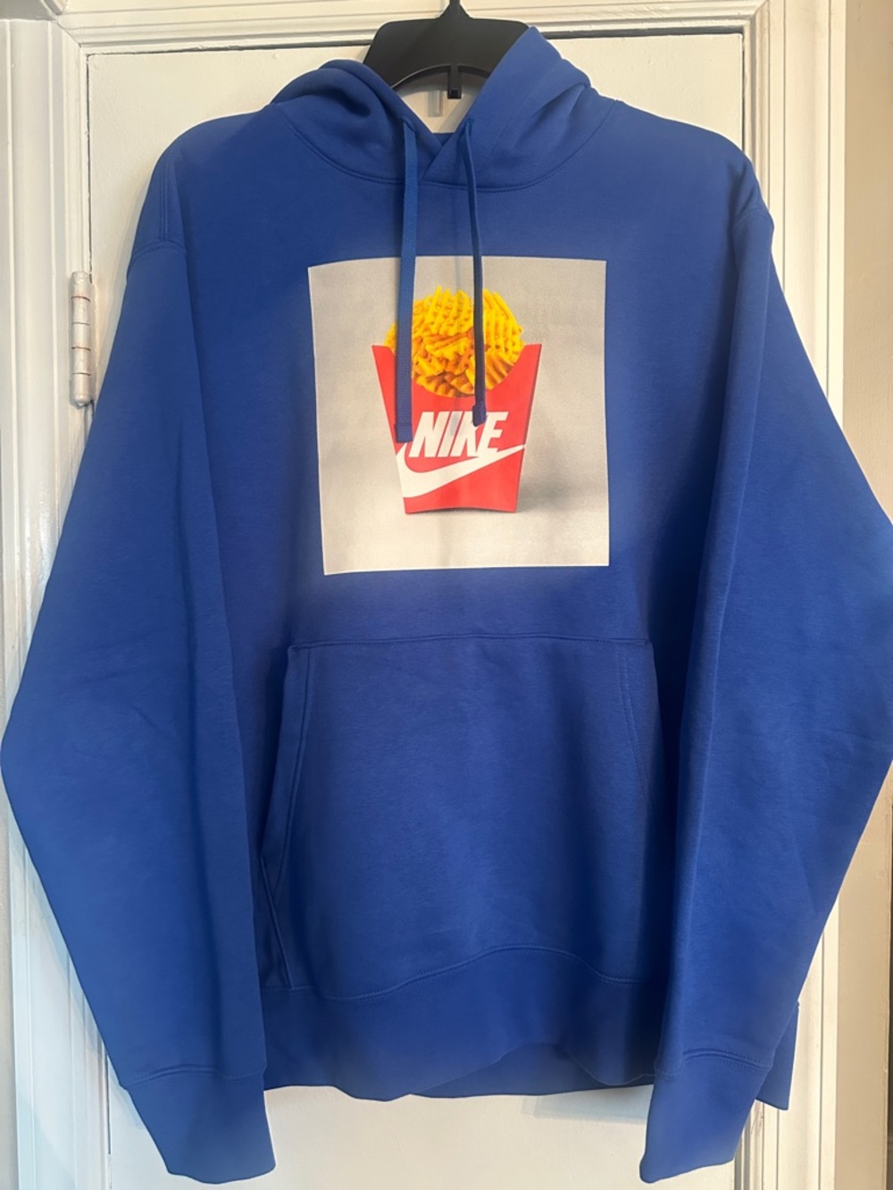 Nike Men’s Royal Blue Graphic Crewneck Hoodie with Red & Yellow Print